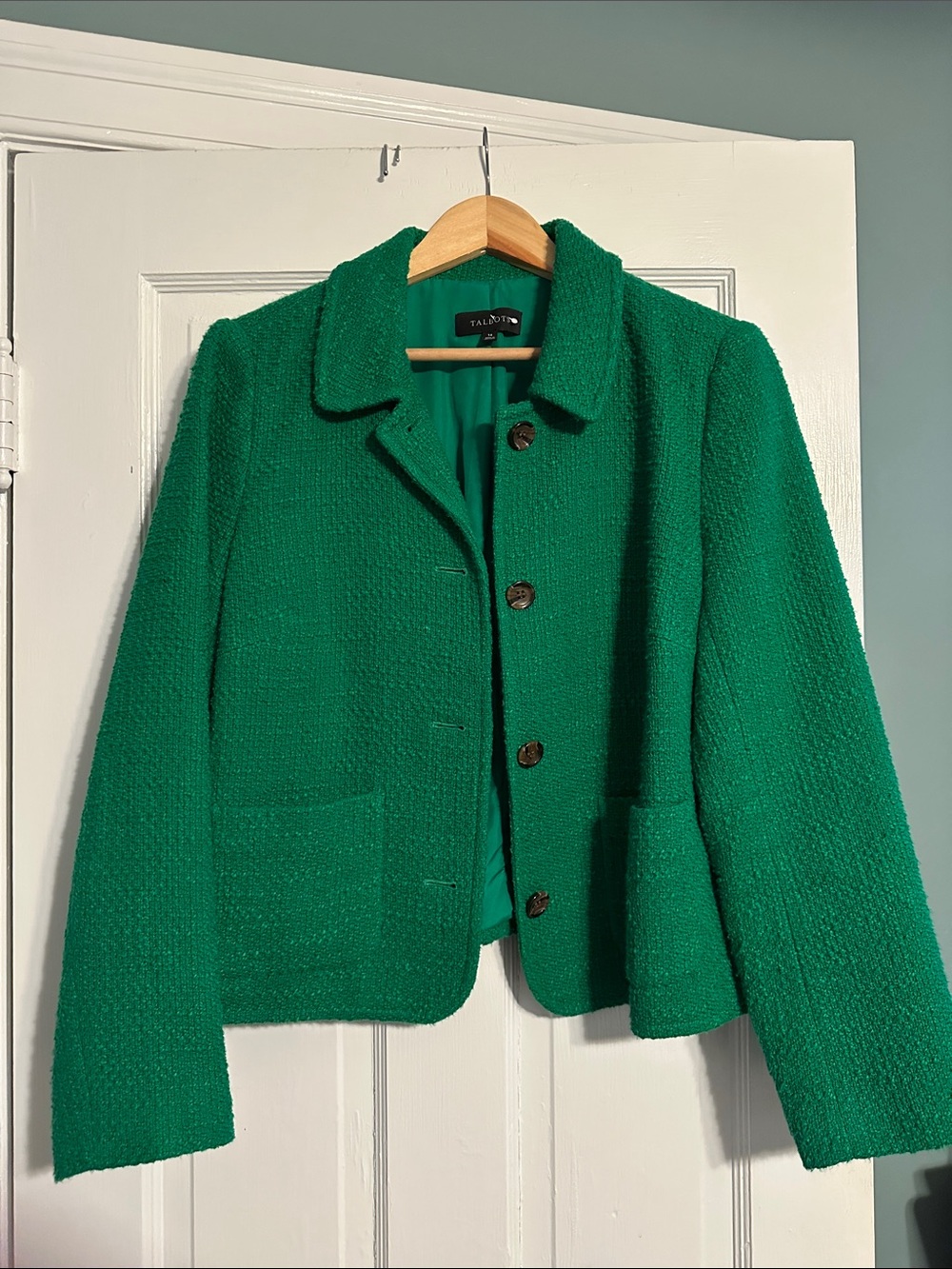 Talbots Emerald Green Bouclé Blazer Jacket